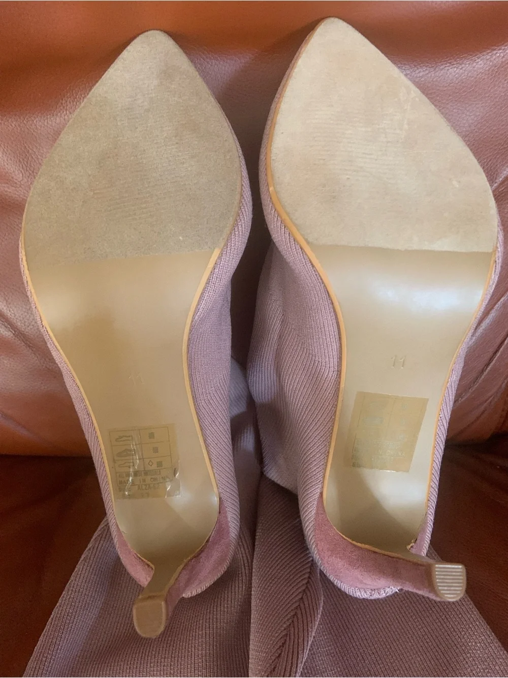 Knee-High Pointed Toe Stiletto Boots in Blush Pink
